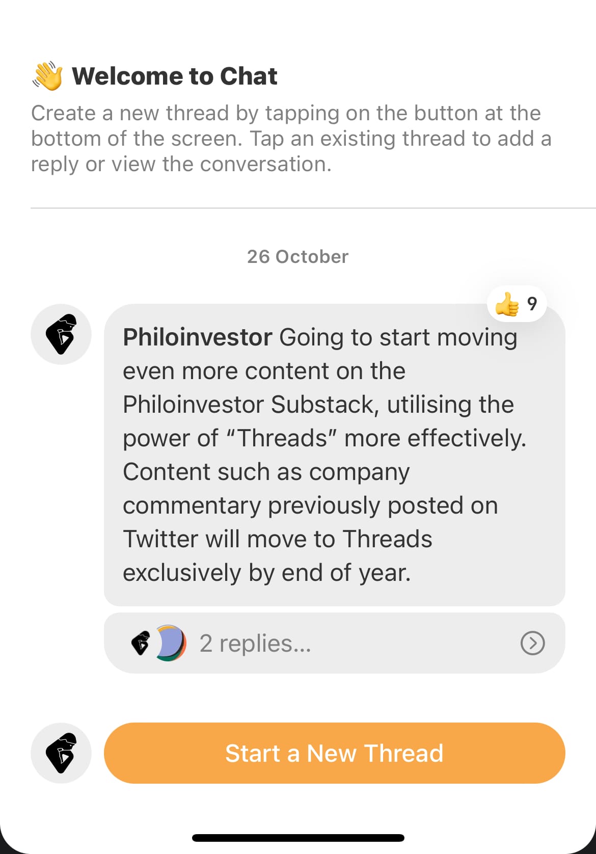Philo asks you to jump on Substack Chat.